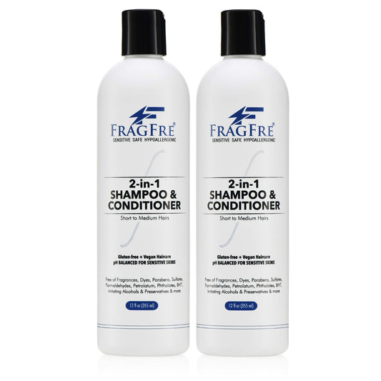 FRAGFRE 2 in 1 Shampoo and Conditioner 12 oz (2-Pack Gift Set) - Fragrance Free Conditioning Shampoo for Short to Medium Hairs - Color Safe - Sulfate Beauty & Personal Care FRAGFRE