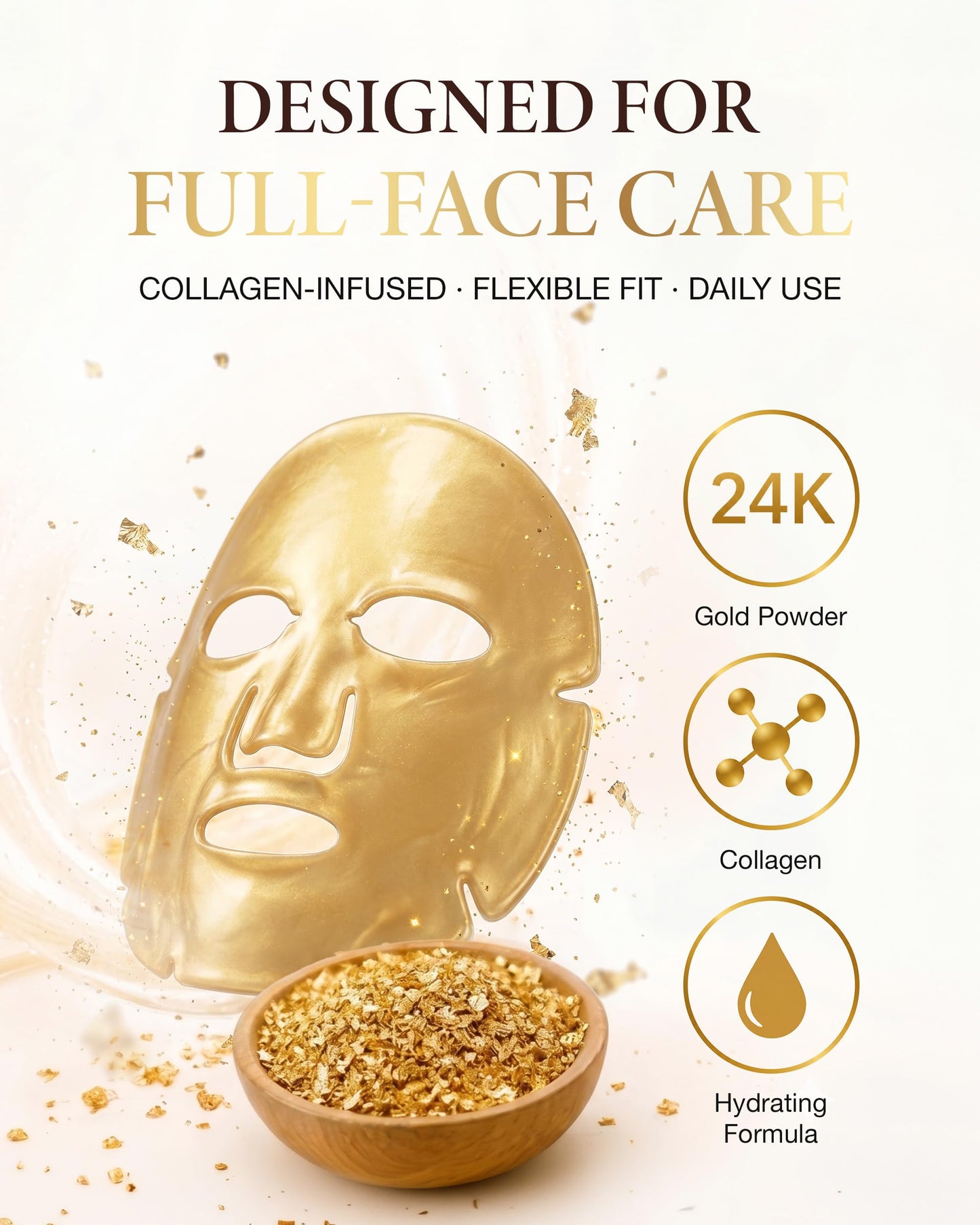 AICHUN BEAUTY 24K Gold Face Mask - Collagen Gel Face Mask Sheet Patch to Reduce the Look of Fine Lines & Wrinkles - Hydrating Face Gel Mask for All