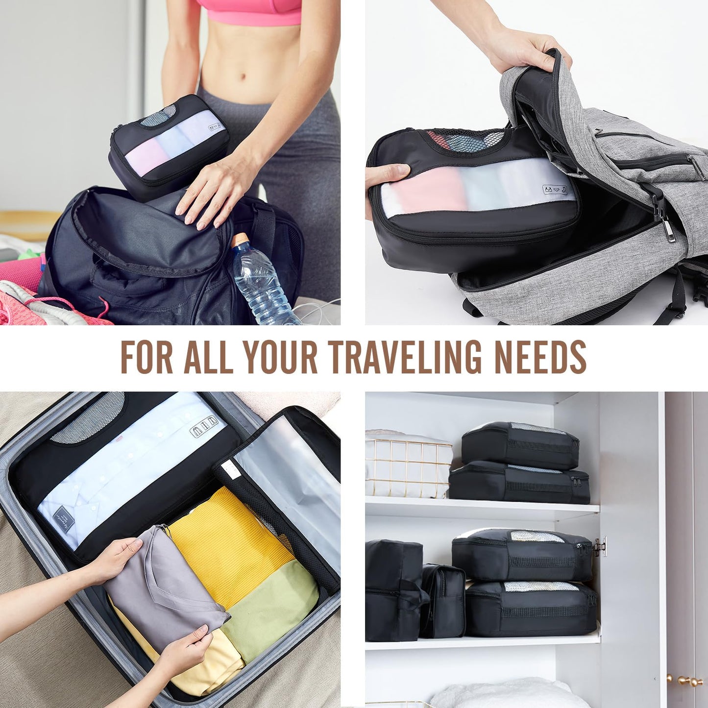 Veken 8 Set Packing Cubes for Travel – Luggage Organizer Bags w/ Laundry & Toiletry Bag, Perfect for Airplane, Road Trip, Camping