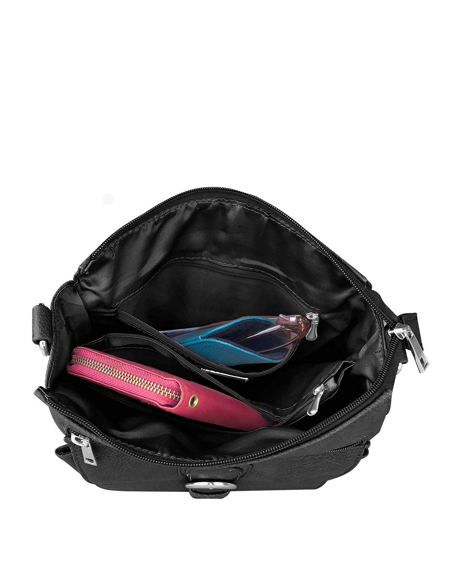 Roma Leathers Concealed Carry Cross Body Handbag - Premium Black Vegan Leather - Adjustable, Detachable, and Wire Reinforced Shoulder Strap - Front…