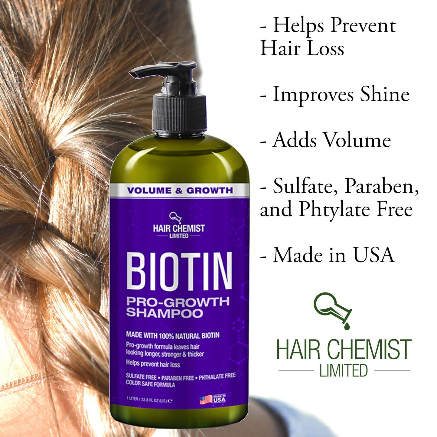 Hair Chemist Biotin Pro-Growth Shampoo & Conditioner 2-PC Gift Set - Includes 33.8oz Shampoo & 33.8oz Conditioner