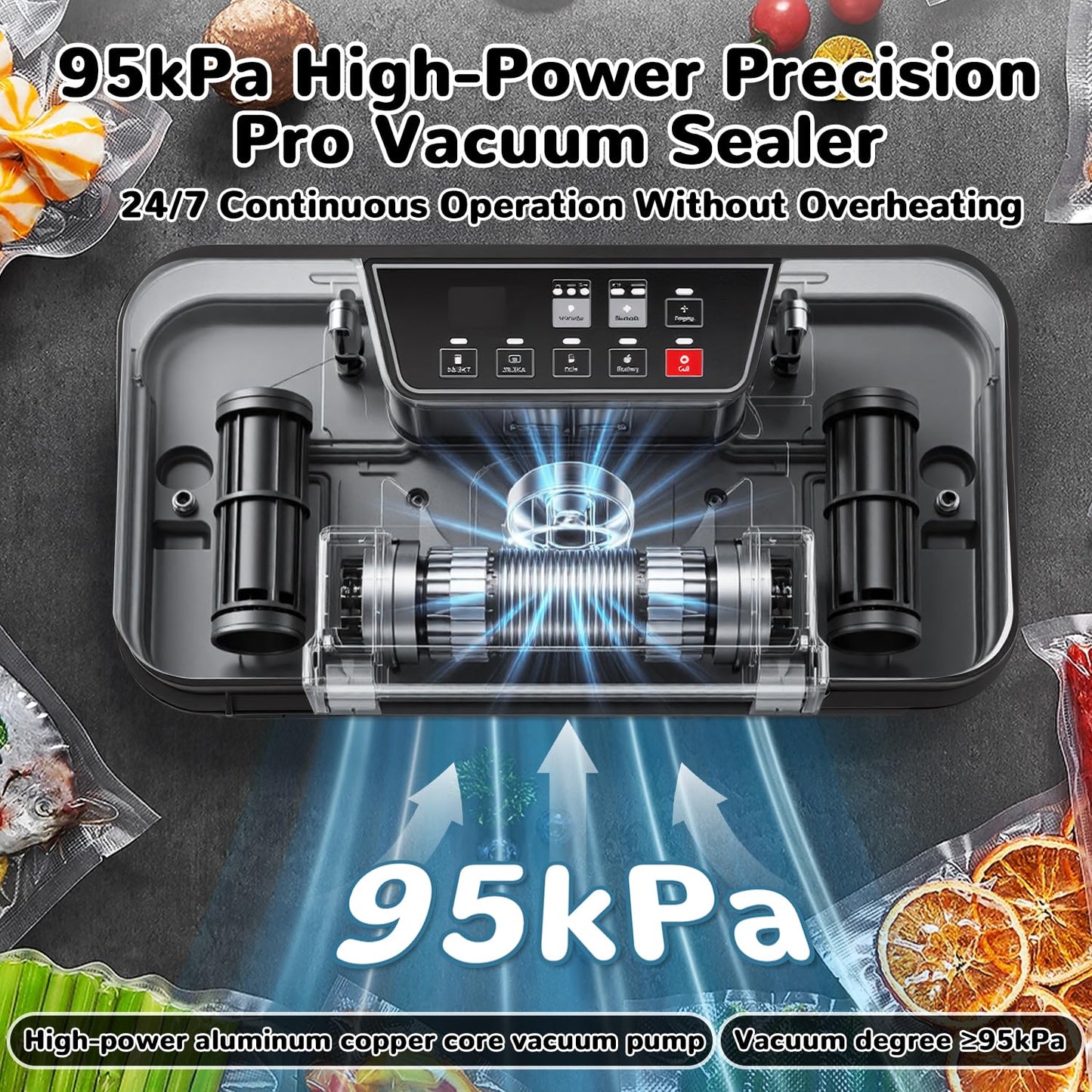 BYIECLD 95Kpa Powerful Vacuum Sealer Machine, 11-in-1 Automatic Food Sealer with Double Seal, Built-in Cutter & Bag Storage, for Dry Moist Food…