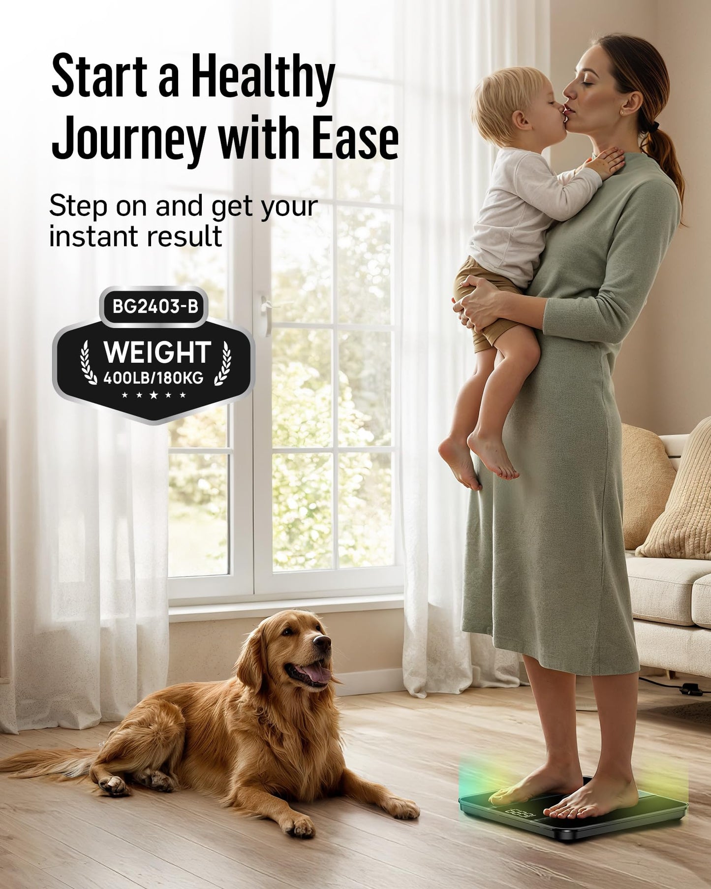 RunStar Digital Bathroom Scale for Body Weight with High Precision, Clear LED Backlight Display, Accurate Scale with 6mm Tempered Glass, 400lb