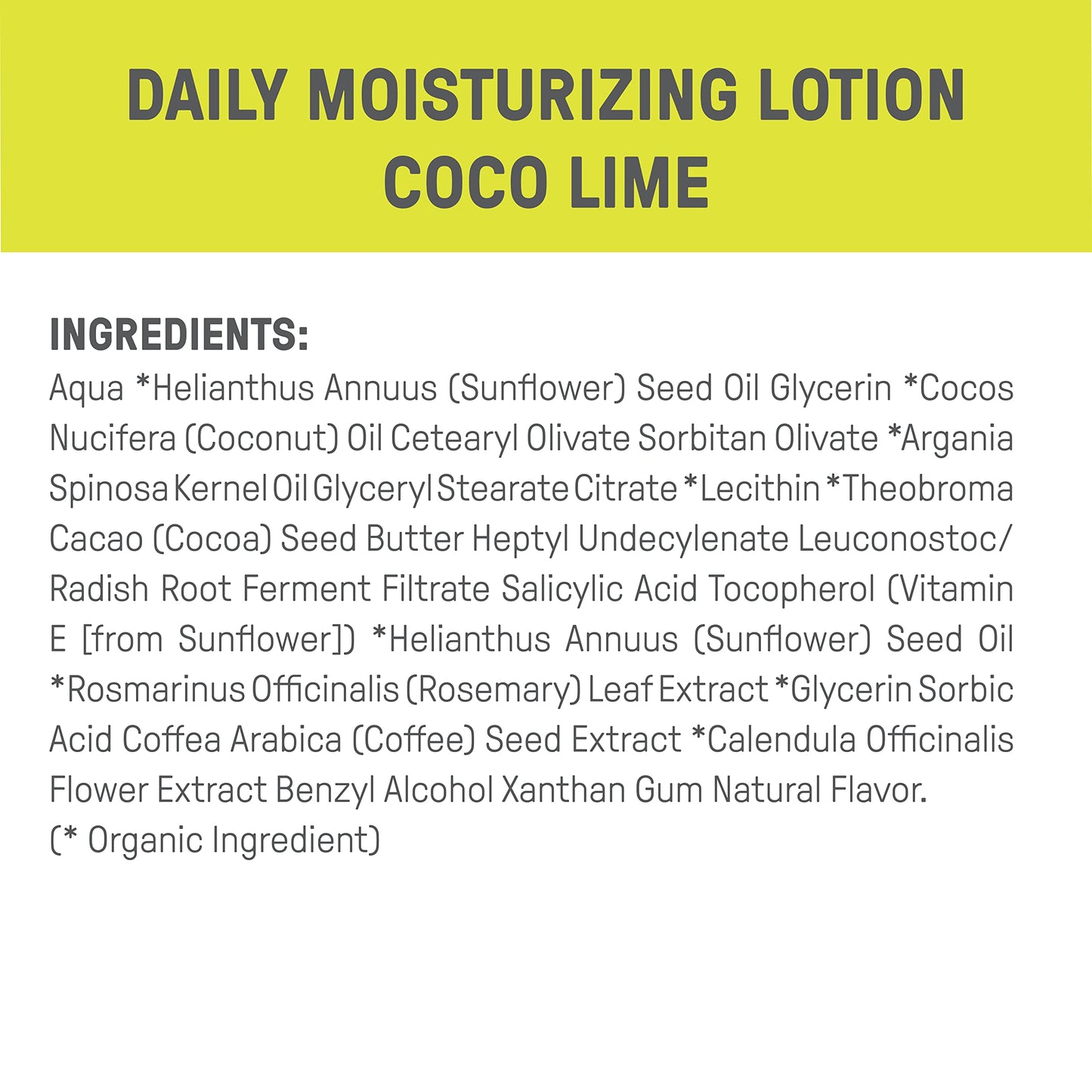 Raw Elements Daily Moisturizing Lotion Coco Lime - Organic Non Toxic Body Lotion, Cocoa Butter, Vitamin E, Reef-Safe, Water Resistant, Bio-Resin Tube