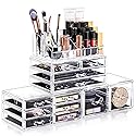 URMOMS Makeup Organizer 4 Pieces, Acrylic Makeup Storage Box with 12 Drawers for Lipstick Jewelry and Makeup Brushes, Stackable Vanity Organizer