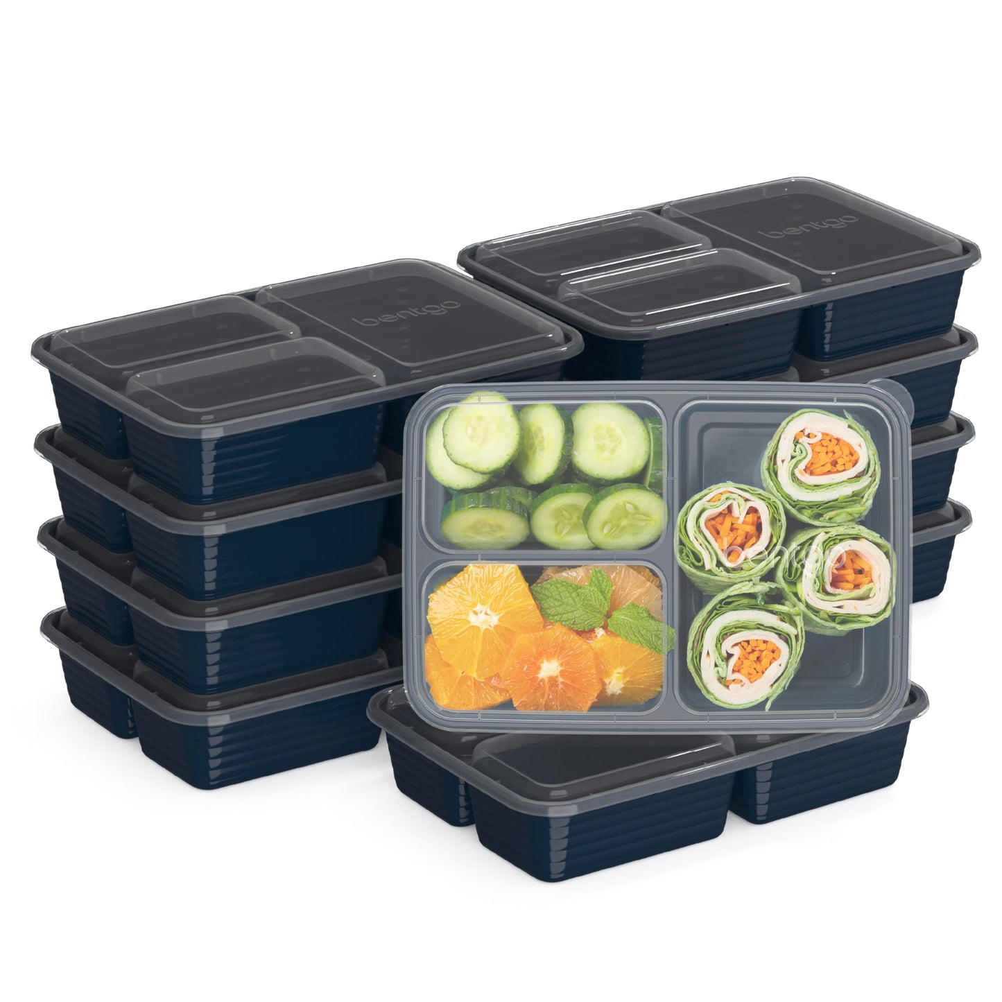 Bentgo Prep - 20-Piece 3-Compartment Reusable Meal Prep Containers with Lids, PFAS & BPA Free Materials, Durable, Microwave, Freezer, & Dishwasher…