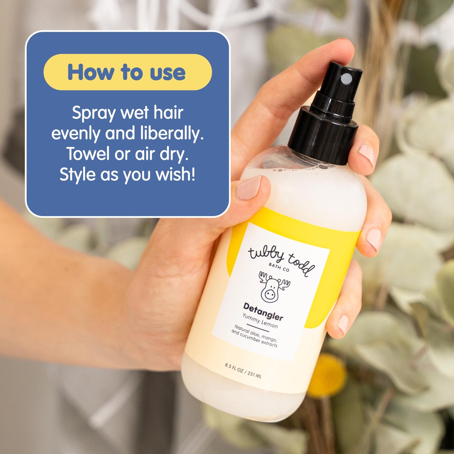 TUBBY TODD Hair Detangler Spray for Kids - Hair Detangling Spray with Baobab & Coconut Oil - Gentle & Moisturizing Kids Hair Detangler Spray - 8.5oz