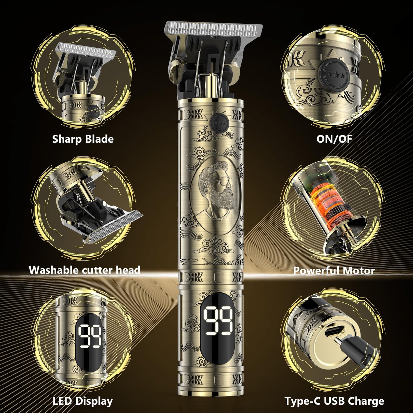 Solati Hair Clippers for Men, Professional Hair Trimmer Zero Gapped T-Blade Trimmer Cordless Rechargeable Edgers Clippers Electric Beard Trimmer Beauty and Personal Care Solati