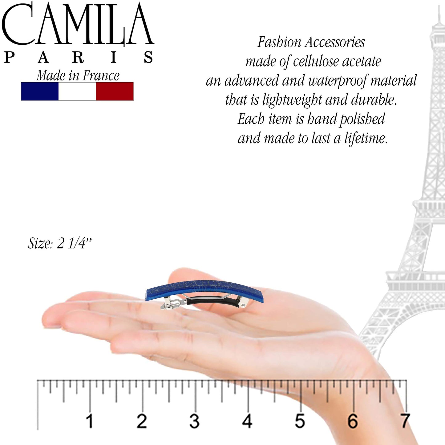 Camila Paris CP2956 French Hair Barrette Clip for Girls, Set of 2 Rubberized Metal Clasp Strong Hold Grip Hair Clips for Women, No Slip and Durable