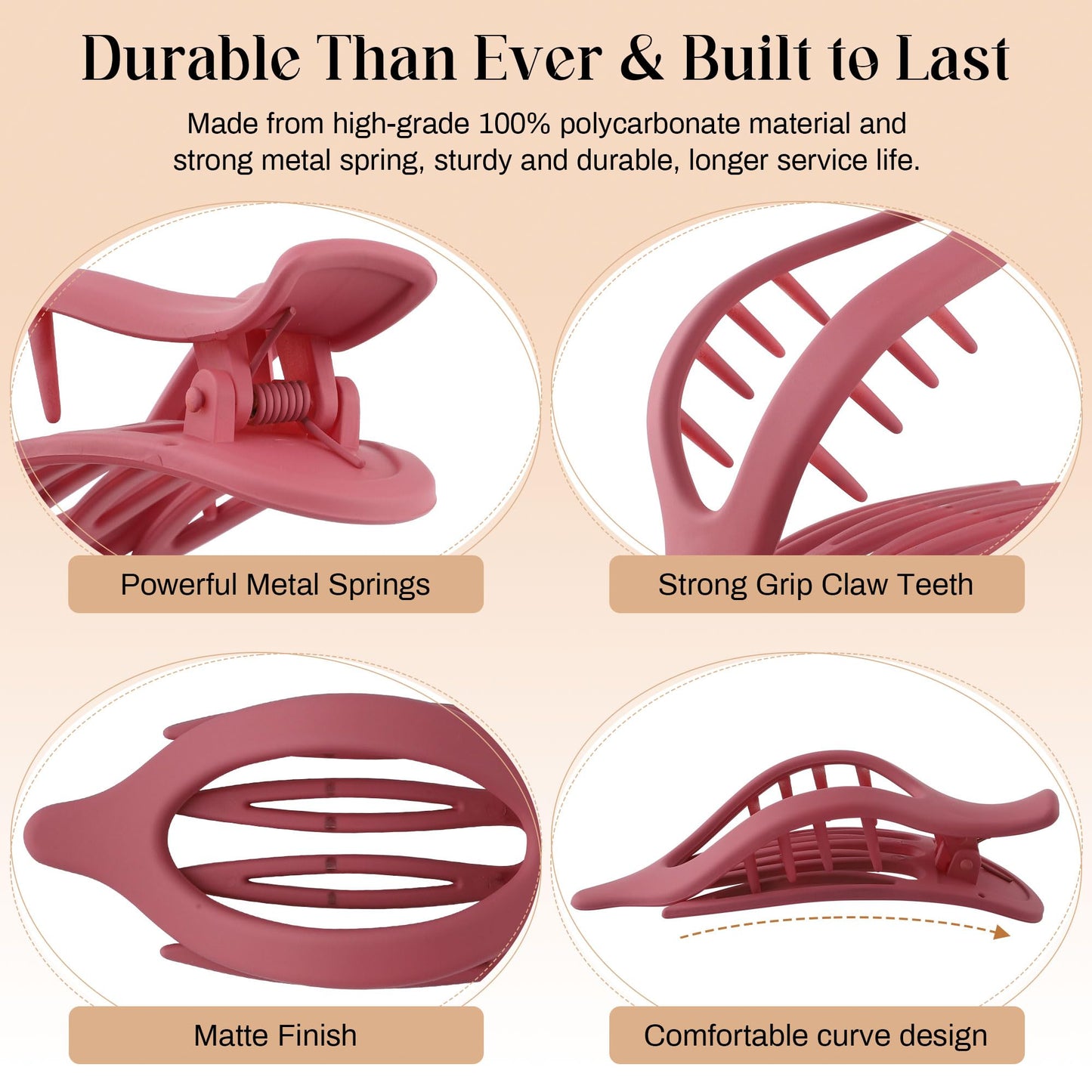 French Flat Hair Clips for Women - 6Pcs Flat Hair Claws for Thin Thick Hair Strong Hold No Slip Grip Hair Claw Clips for Women Girls (Matte Dark Beauty and Personal Care AWAYTR