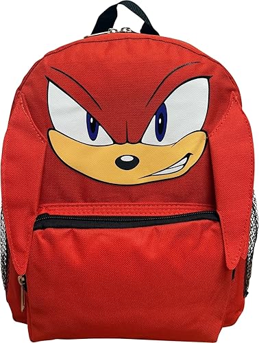 Ruz Sonic The Hedgehog 12" Small Backpack With 3D Features, Sonic - Shadow - Knuckles Kid's School Bag (Knuckles)