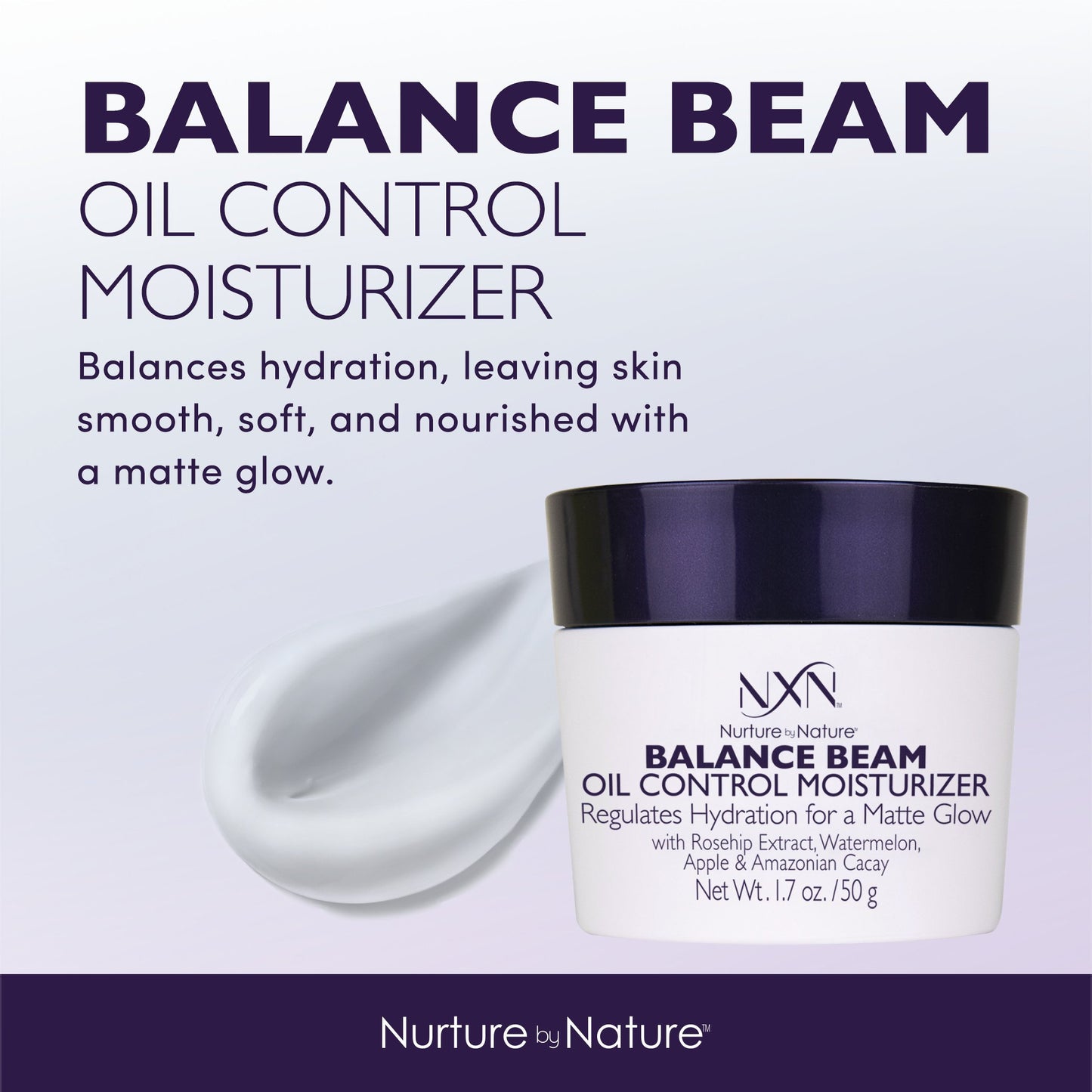 NxN Balance Beam Oil Control Gel Cream Face Moisturizer, Natural Anti Aging Formula for Oily or Combination Skin, Men and Women, 1.7 Oz