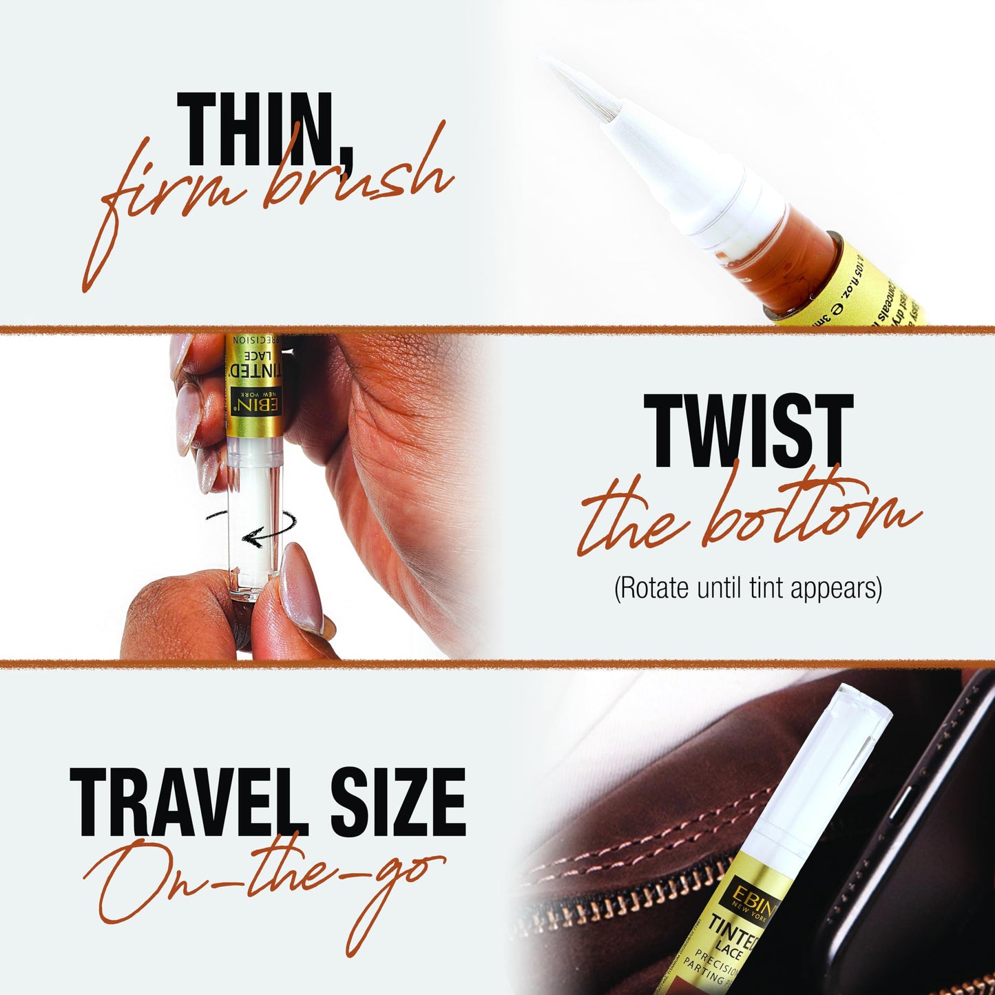 Tinted Lace Precison Parting Pen Light Warm Brown 0.105oz -Wig Lace Tint with Brush Applicatior, Easy to use, Long Lasting Formula, Blends Natural