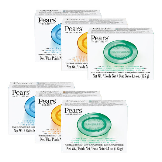 Pears Variety 6 Pack - Pure and Gentle Bar Soap with Glycerin - Includes Lemon Flower, Mint Extracts, and Amber - Soap Bar for Women and Men - 6 pc Beauty & Personal Care Pears