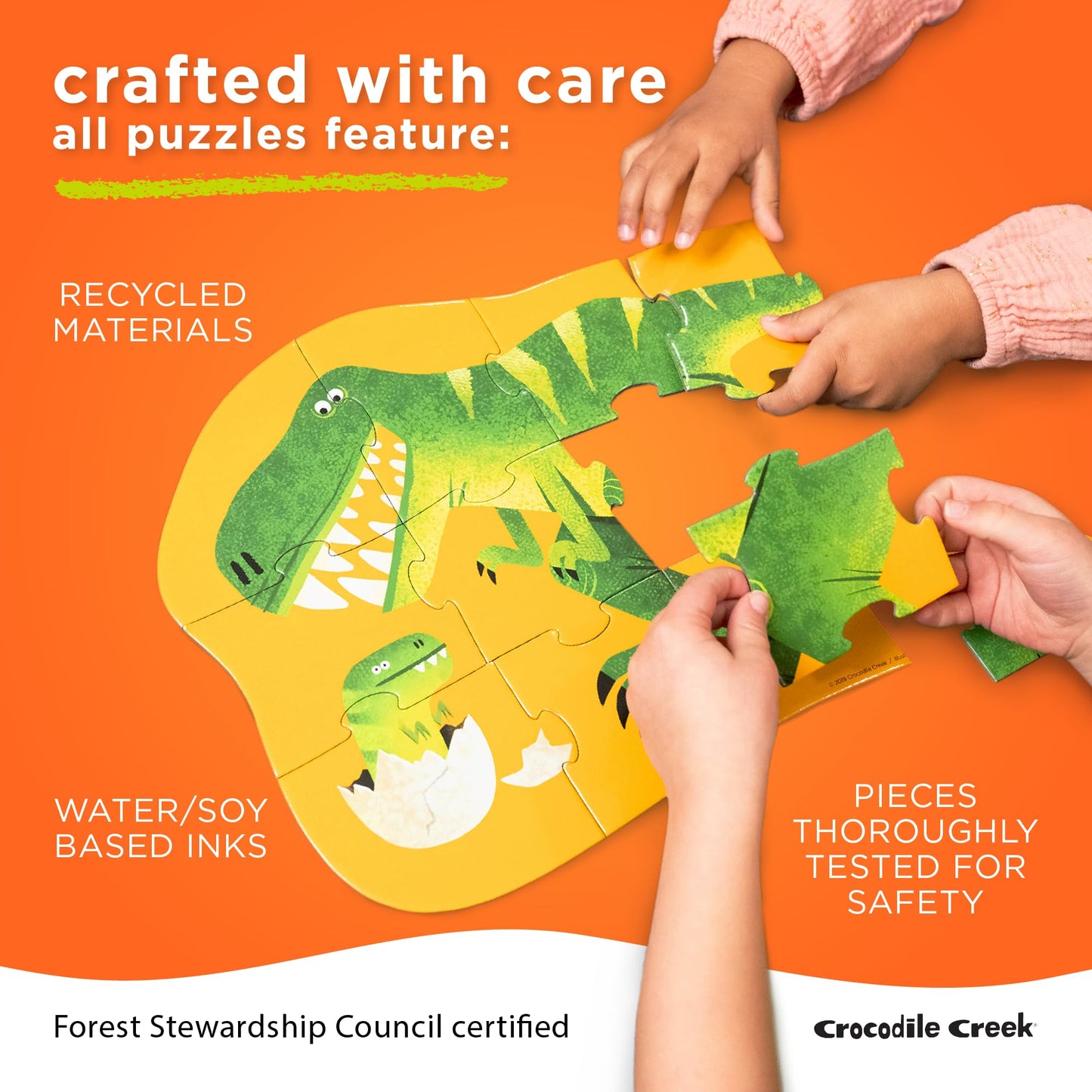 Crocodile Creek Dinosaur Floor Puzzle, 36-Piece Jigsaw for Kids Ages 3-5, Large 27" x 20" Puzzle with Heavy-Duty Storage Box