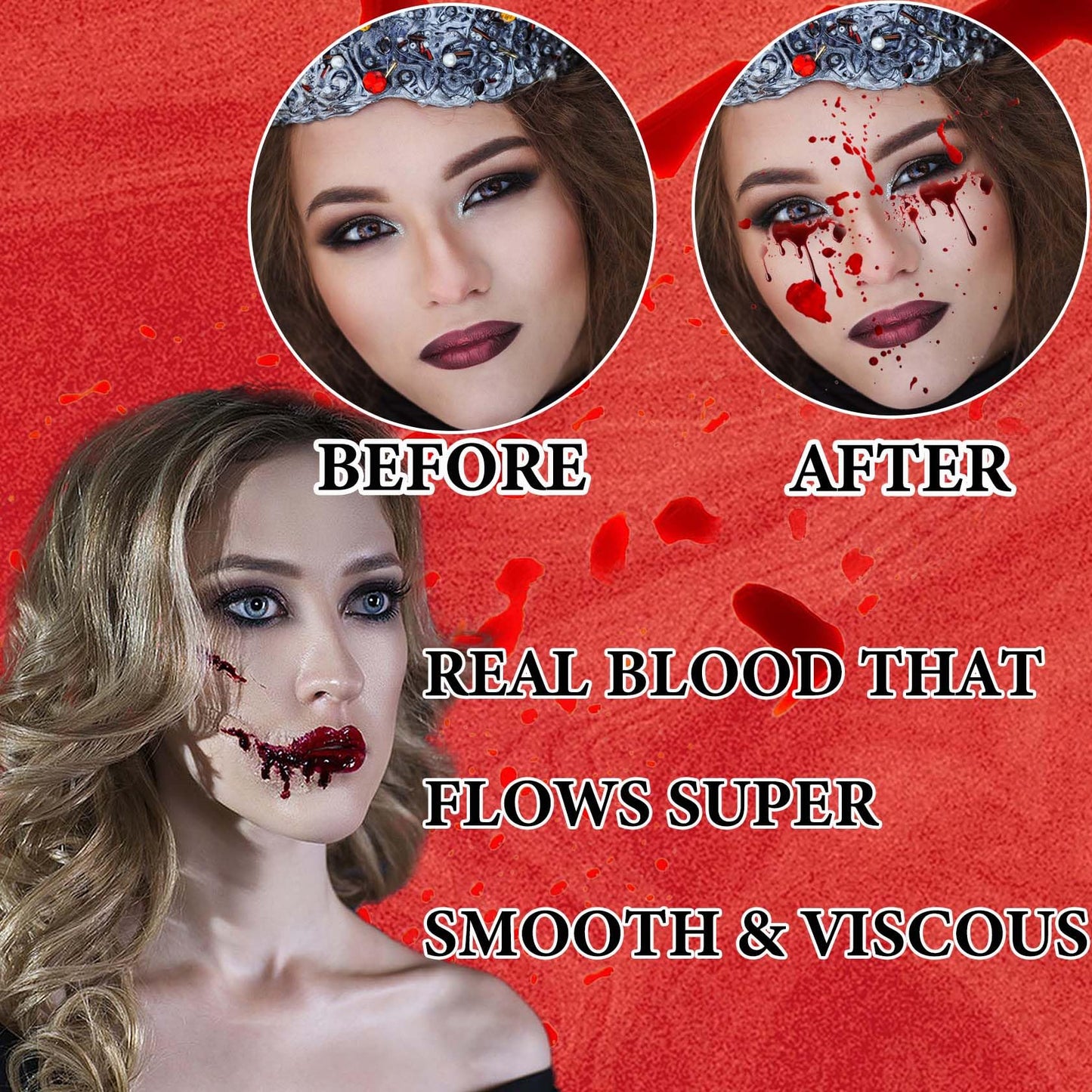 Fake Blood Spray,2.46 oz Fake Blood Makeup,Halloween Liquid Fake Blood Washable Splatter SFX Makeup Kit,Suitable for Clothes Zombie Vampire Halloween