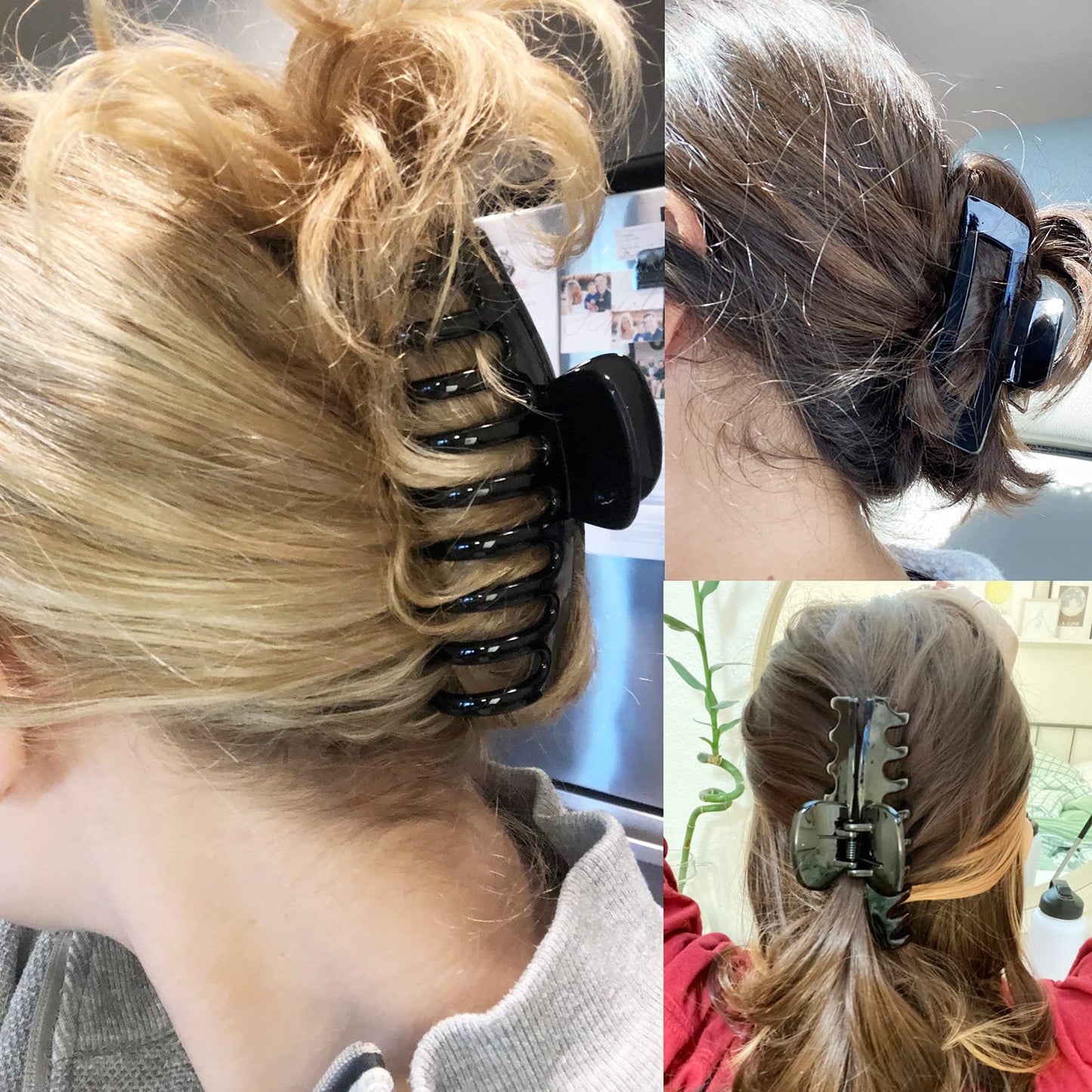 Kitiin Black Claw Clips for Thick/Fine/Thin Hair,Strong holding teeth interlocking Women Large Jaw Clips neutral 3 Count In set basic hair accessories