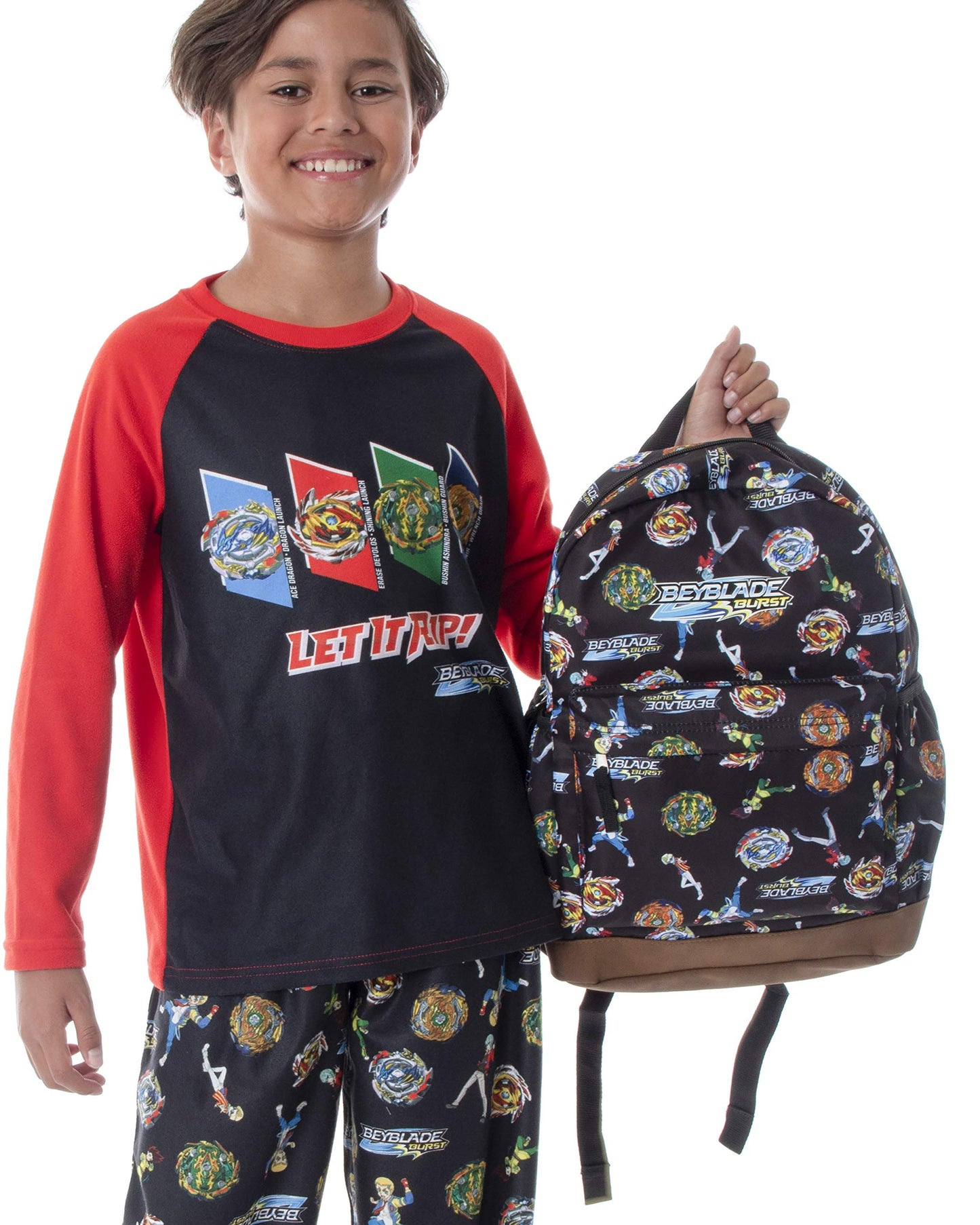 INTIMO Beyblade Burst Spinner Top Allover Characters Anime Pattern School Book Bag Backpack