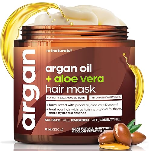 Artnaturals Argan Hair Mask Conditioner - (8 Oz/226g) - Deep Conditioning Treatment - Organic Jojoba Oil, Aloe Vera & Keratin - Repair Dry, Damaged