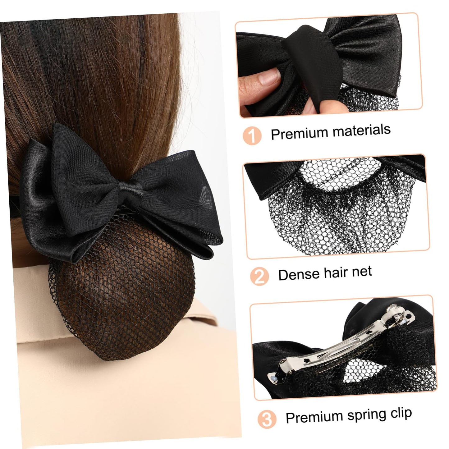 Beaupretty 2 Pieces Hair Snood Net Barrette Mesh Clip Elastic Butterfly Bun Bow Headdress for Lady Women Dance Office (Black)