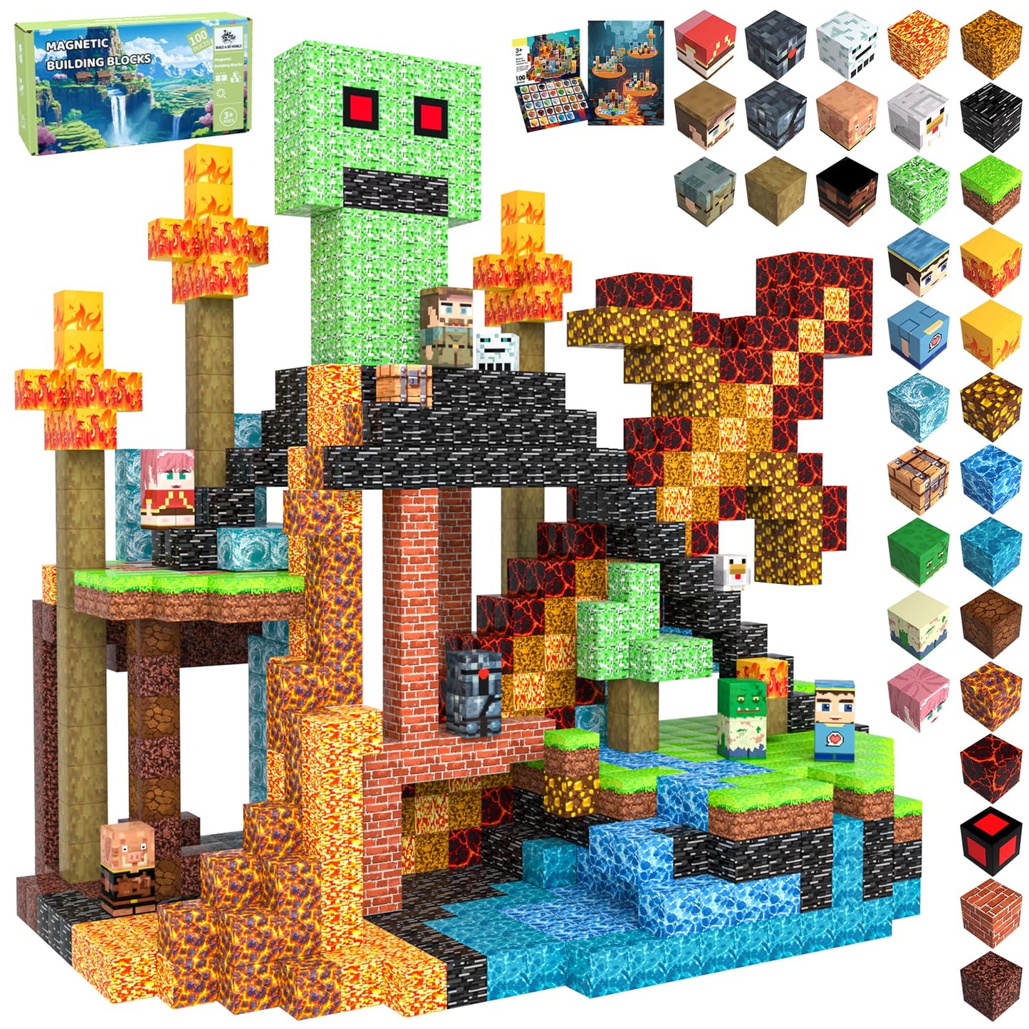 Magnetic Blocks 100pcs Building Cubes – Stacking Magnet Tiles Toy for Kids Ages 3-12, Educational Birthday Gift & Party Set (Underworld)