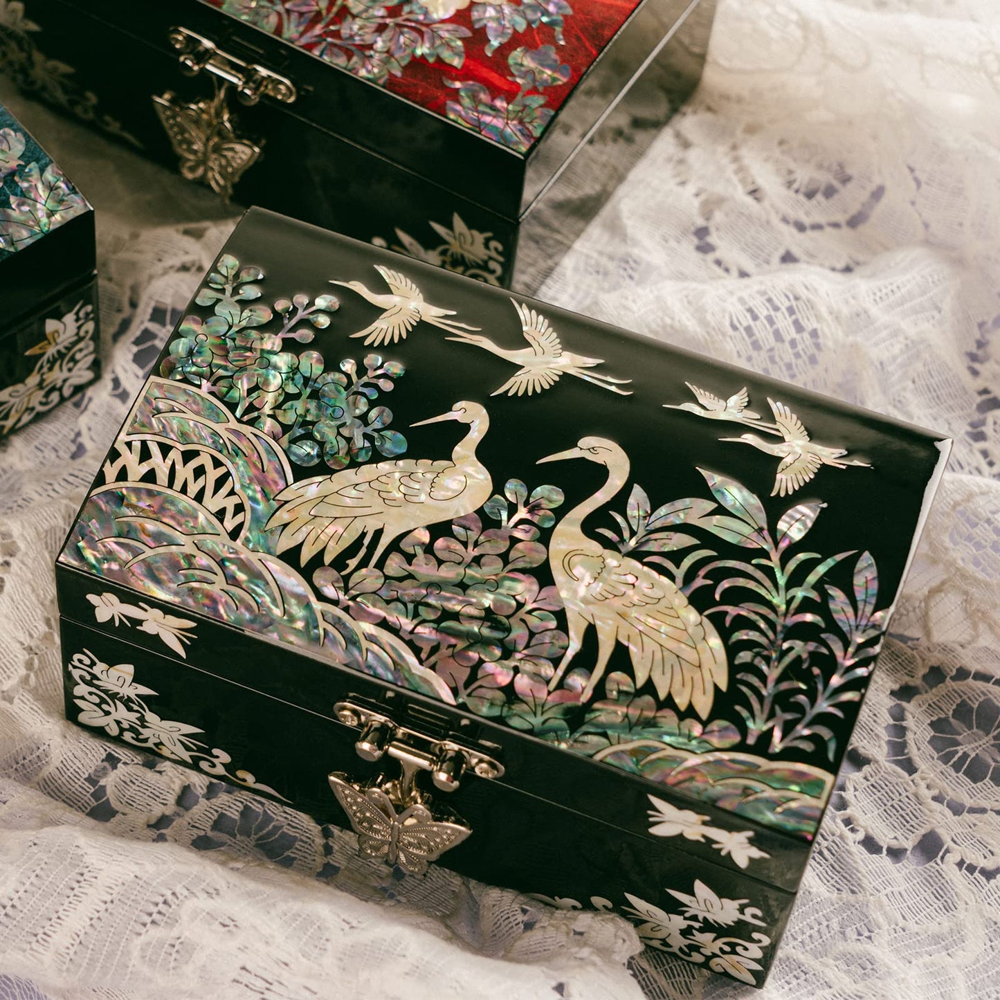 February Mountain Mother of Pearl Small Korean Jewelry Box - Unique Gifts Wooden Box Sister birthday gifts from sister, christmas gifts for women…