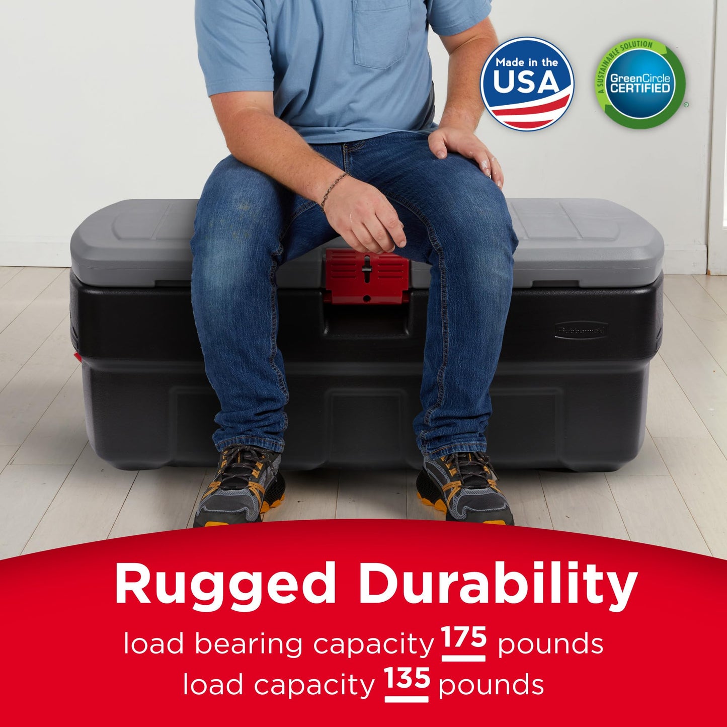 Rubbermaid 48 Gallon Black Action Packer Lockable Latch Indoor and Outdoor Storage Box Container for Home, Garage, Backyard, Single