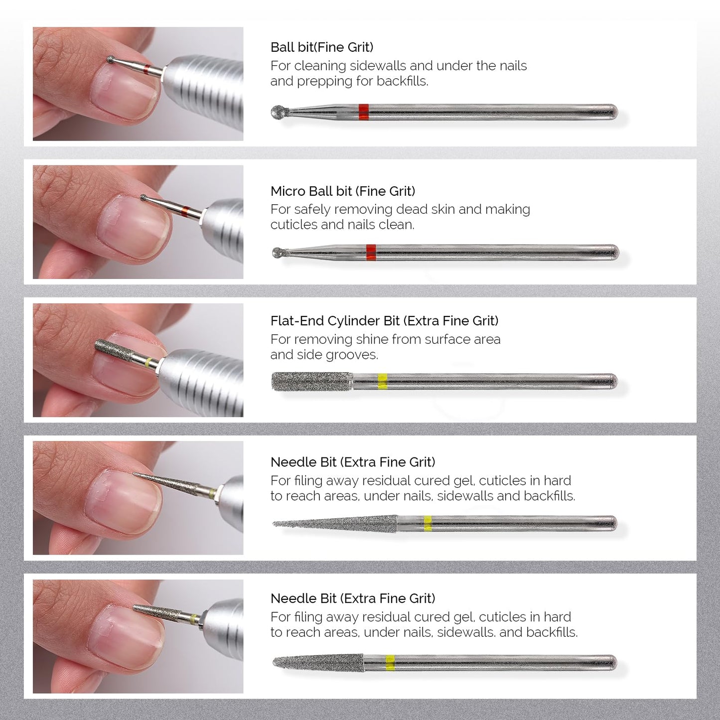 MelodySusie 10pcs Nail Drill Bits Set, 3/32 Inch Diamond Cuticle Nail Bits Kit for Nail Drill E-File, Manicure Pedicure Remover Tools for Acrylic Gel Beauty and Personal Care MelodySusie