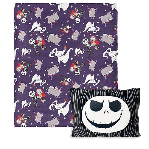 Disney Nightmare Before Christmas, Jump Scare, Silk Touch Throw Blanket, 50 x 60 inches with Plush Pocket Pillow, 14 x 20 inches