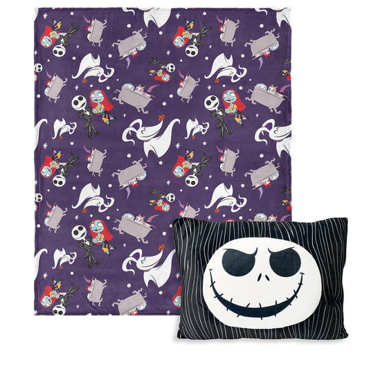 Disney Nightmare Before Christmas, Jump Scare, Silk Touch Throw Blanket, 50 x 60 inches with Plush Pocket Pillow, 14 x 20 inches