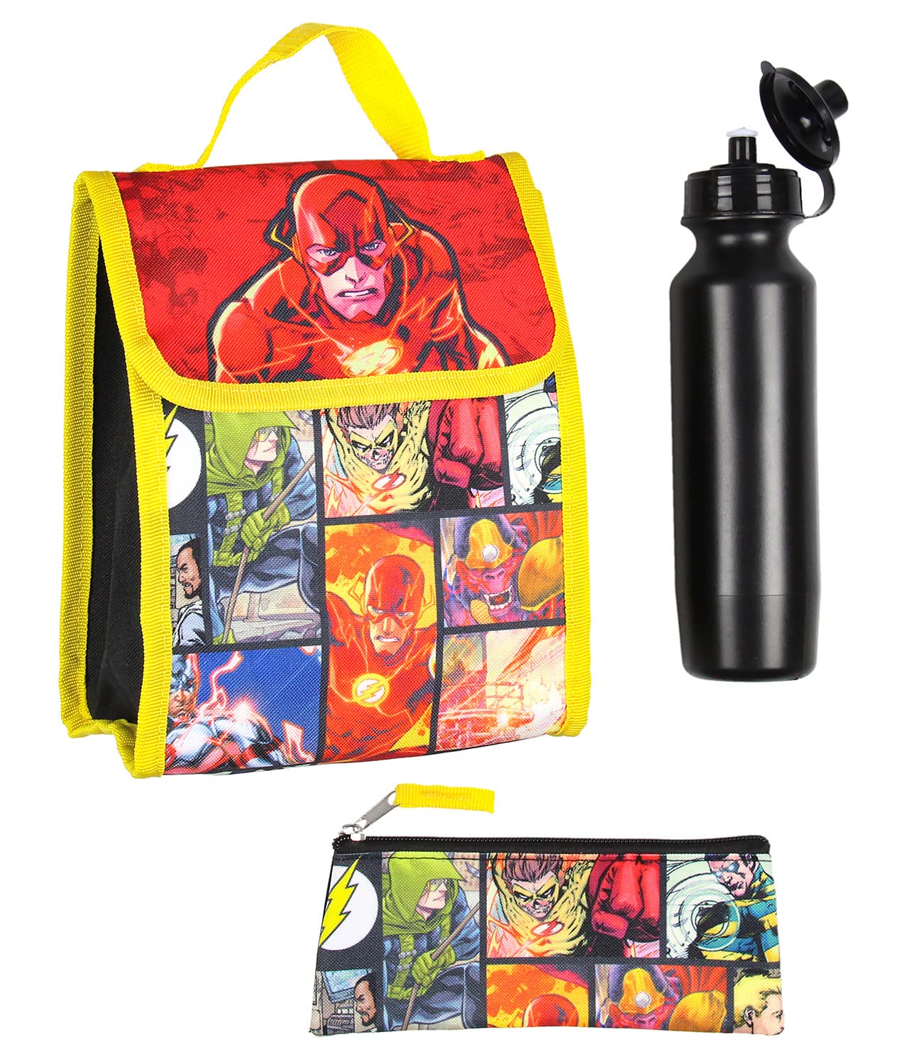 Bioworld DC Comics The Flash 16" Backpack Cinch Bag Water Bottle Lunch Tote 5 Pc Set