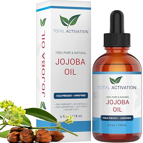 Total Activation Organic Jojoba Oil for Skin, Hair & Nails, 100% Pure Natural Unrefined Cold Pressed, Natural Face Moisturizer, Hair Moisturizer