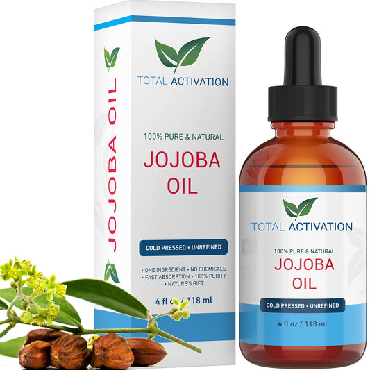 Total Activation Organic Jojoba Oil for Skin, Hair & Nails, 100% Pure Natural Unrefined Cold Pressed, Natural Face Moisturizer, Hair Moisturizer