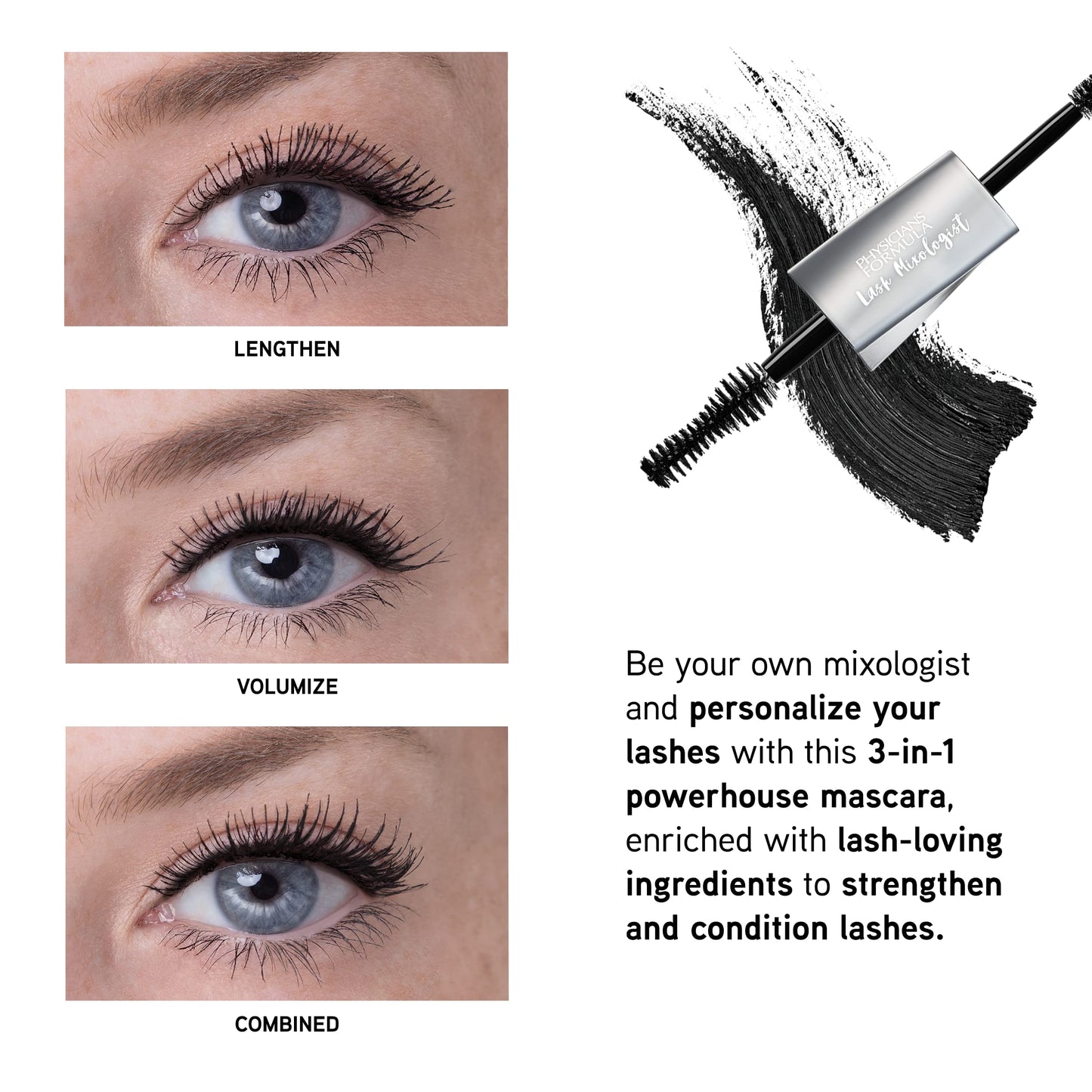 Physicians Formula Lash Mixologist 3-in-1 Mascara Black, Strengthen & Condition , Dermatologist Approved. Clinically Tested. Ophthalmologist Approved.