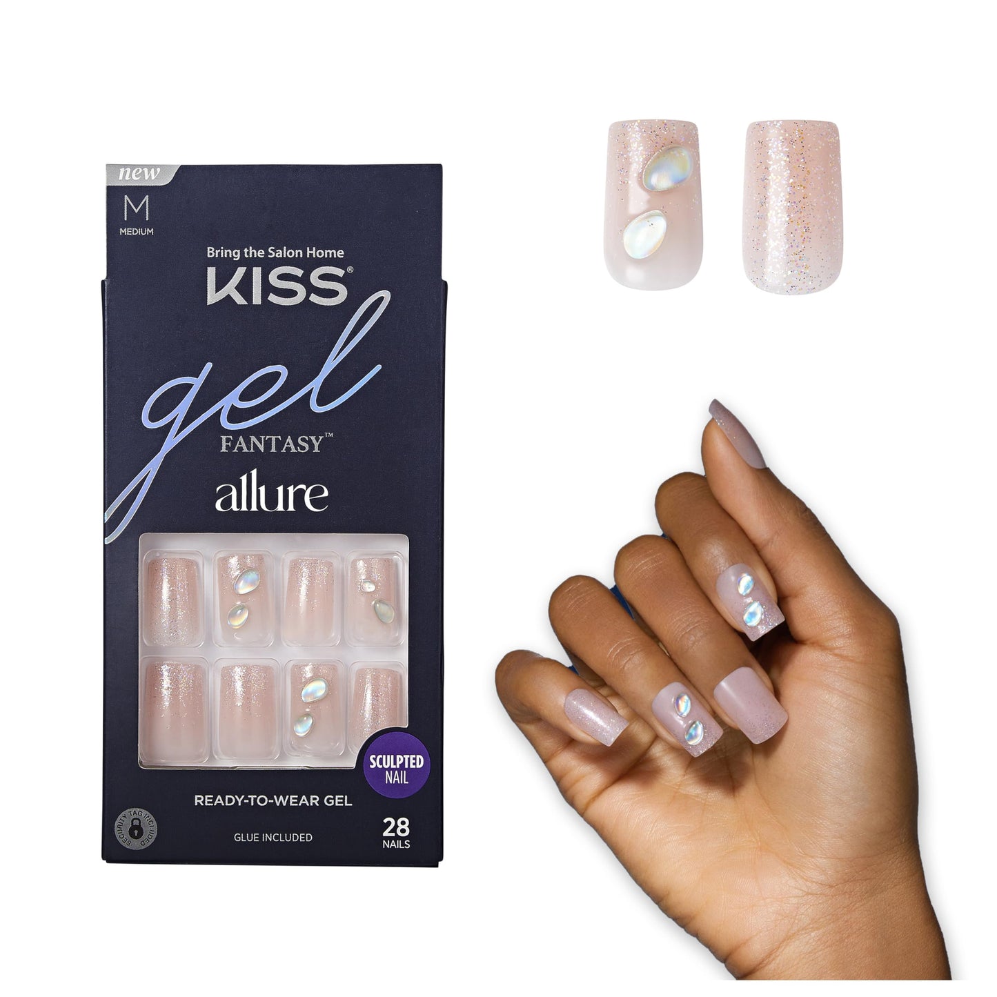 KISS Gel Fantasy Allure Press On Nails, Ready to Wear, 3D Design, Waterproof, Pink Gel Nail Glue 0.07 Oz. (2g), Manicure Stick & Mini File, 28 Count Beauty & Personal Care KISS