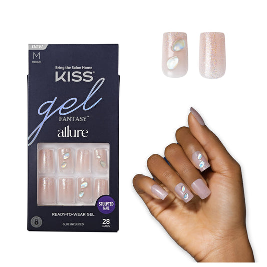 KISS Gel Fantasy Allure Press On Nails, Ready to Wear, 3D Design, Waterproof, Pink Gel Nail Glue 0.07 Oz. (2g), Manicure Stick & Mini File, 28 Count Beauty & Personal Care KISS