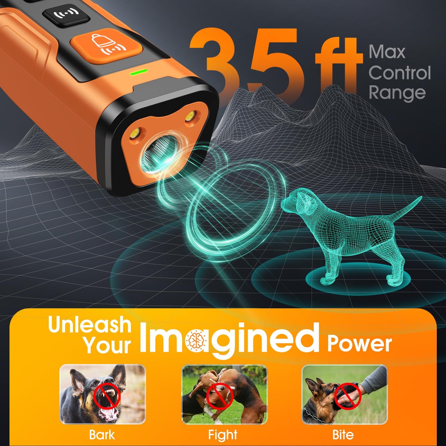 Ultrasonic Dog Bark Deterrent – Safe & Effective Portable Training Device for Own or Neighbor’s Dogs, Indoor/Outdoor Anti-Barking Tool, Orange