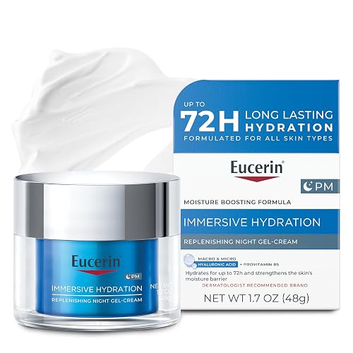 Eucerin Immersive Hydration Replenishing Night Gel Face Cream with Hyaluronic Acid and Provitamin B5, Ultra-Lightweight Face Moisturizer Reduces Look