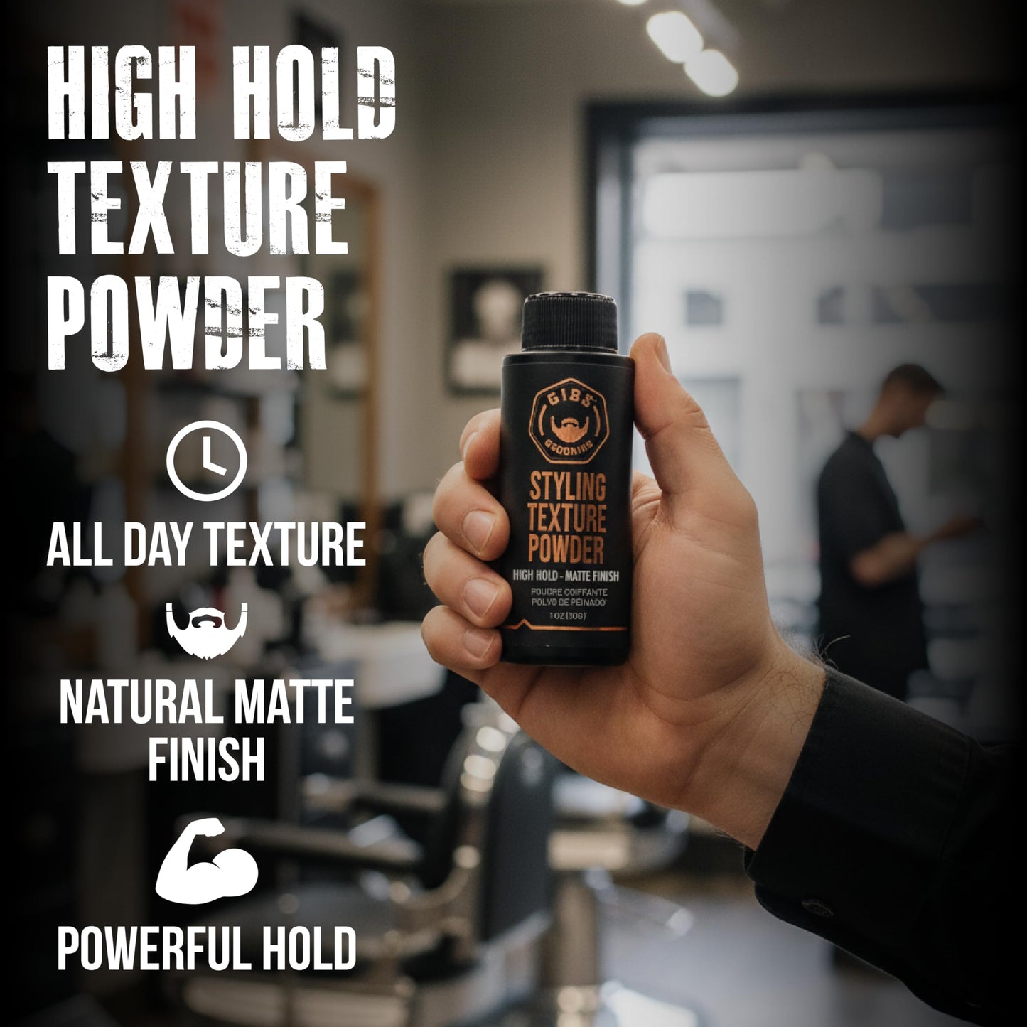 GIBS Grooming - Styling Texture Powder for Men and Women - High Hold - Matte Finish - All Hair Types - Texture, Volume, Grip - Silica - Sandalwood