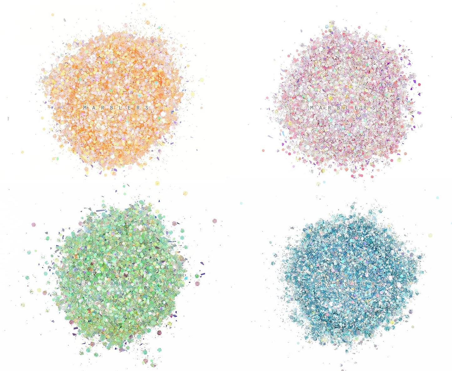 MARBLERS Holographic Glitter [Mixed 8 Color Set] 4oz (112g) | Chunky | Non-Toxic, Vegan, Cruelty-Free | Face, Body, Eyeshadow, Hair, Party Makeup |