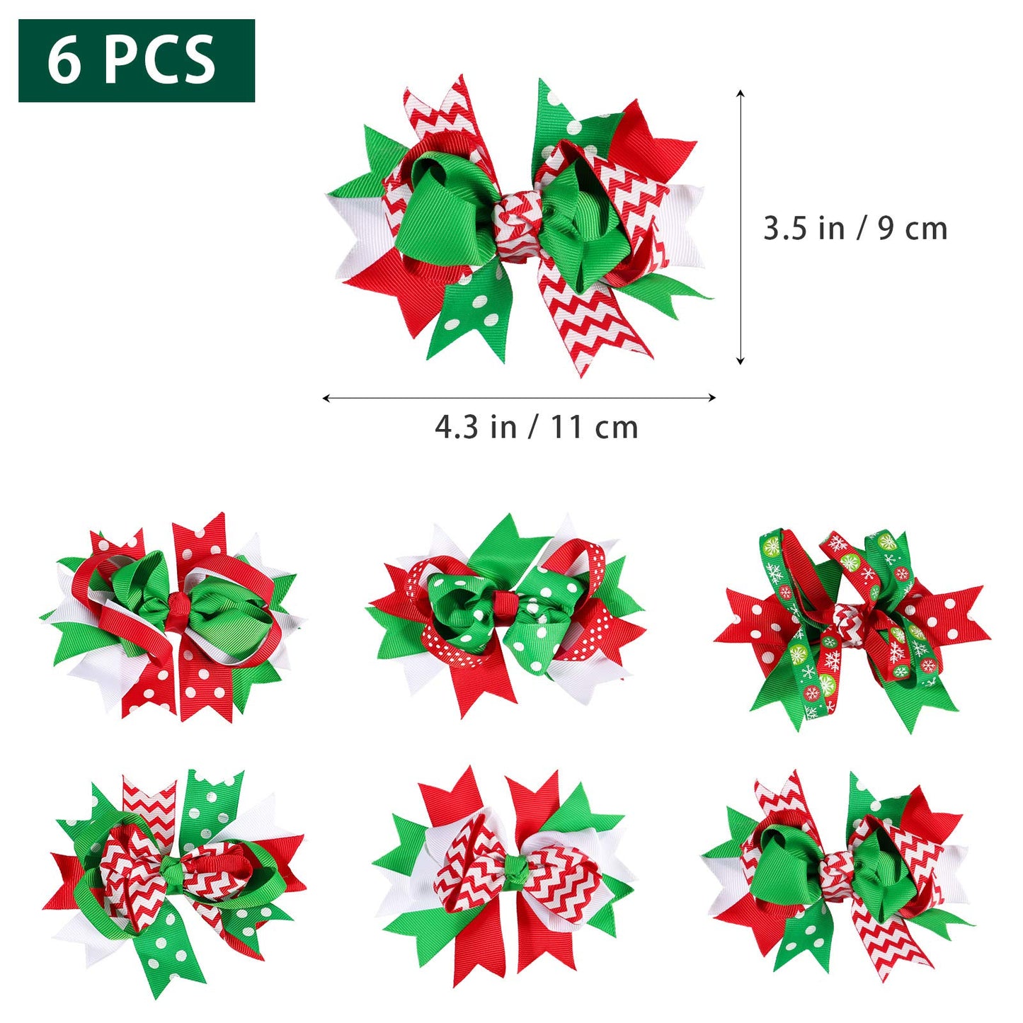 Lurrose 6pcs Christmas Hair Bows,Grosgrain Bows Alligator Hair Clips Bowknot Barrettes Hair Accessories for Girls Children (Mixed Pattern)