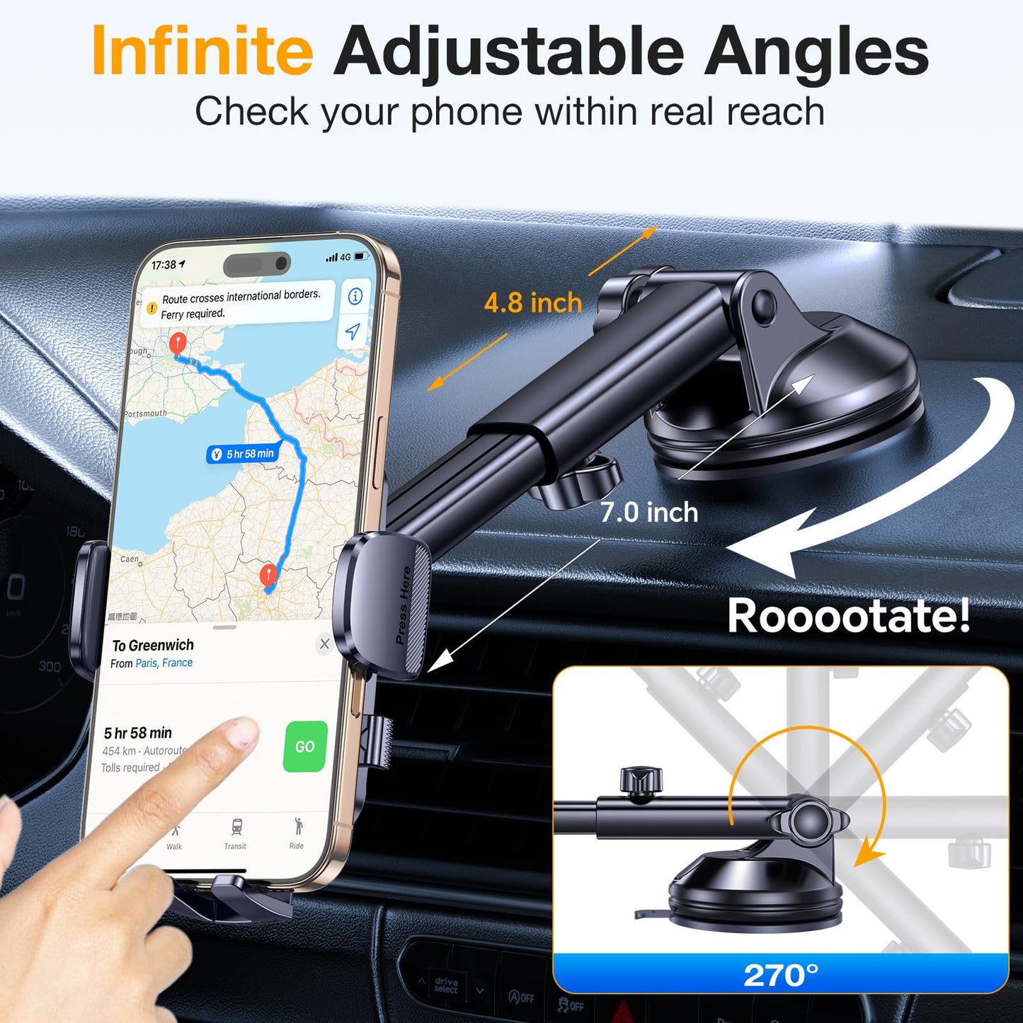 Romuto Phone Holders for Your Car Phone Holder Mount【Super Suction】Cell Phone Mount for Car Accessories for Women Men Dashboard/Windshield/Vent Truck…