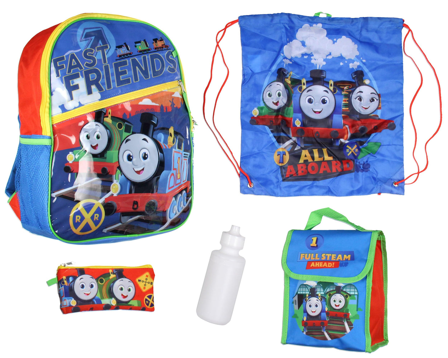 AI ACCESSORY INNOVATIONS Thomas and Friends Backpack Thomas Train Fast Friends Backpack Set Lunch Box Pencil Case Water Bottle 5 Piece For Kids