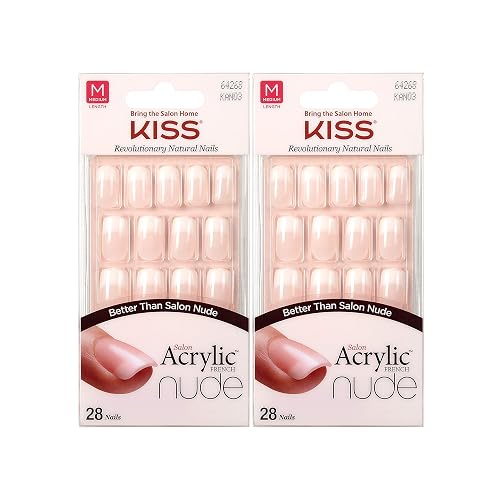 Kiss Salon Acrylic Nude French 28 Count Medium Length Flat (Pack of 2) Beauty & Personal Care KISS