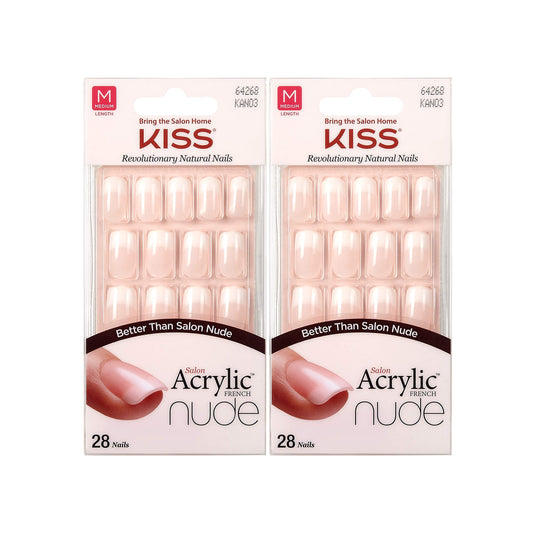 Kiss Salon Acrylic Nude French 28 Count Medium Length Flat (Pack of 2) Beauty & Personal Care KISS