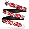The Coca-Cola Company Belt, Seatbelt Buckle Belt, Vintage Coke Bottle Caps White Red, Youth 20 to 36 Inches