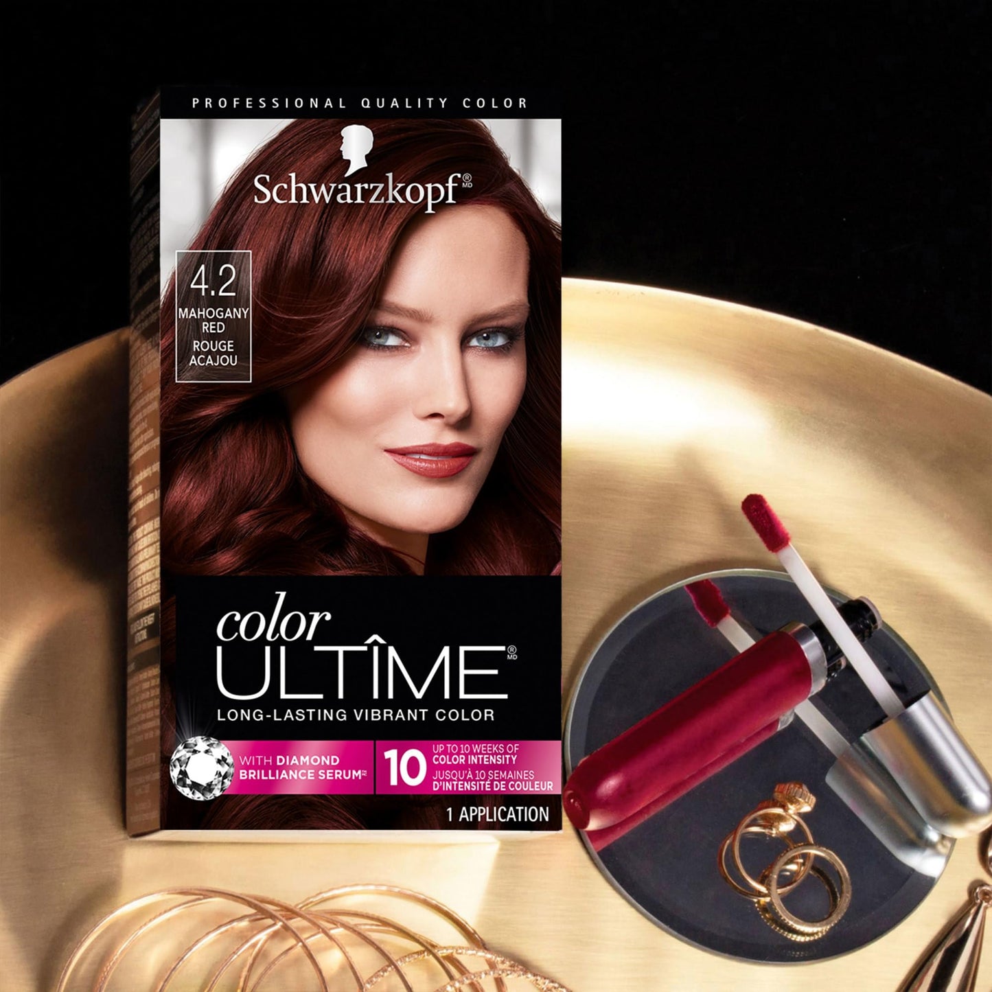 Schwarzkopf Color Ultime 4.2 Mahogany Red Hair Dye, Permanent Intense Red with Diamond Brilliance, Fade-Resistant, Covers Grays, All Hair Textures