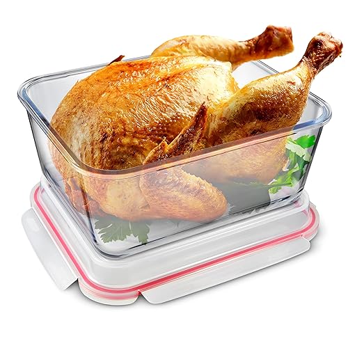 Stock Your Home 28 Cup Extra Large Rectangular Glass Food Storage Container with Lid, Modern Style, Airtight, Leak Proof, Microwave, Oven…