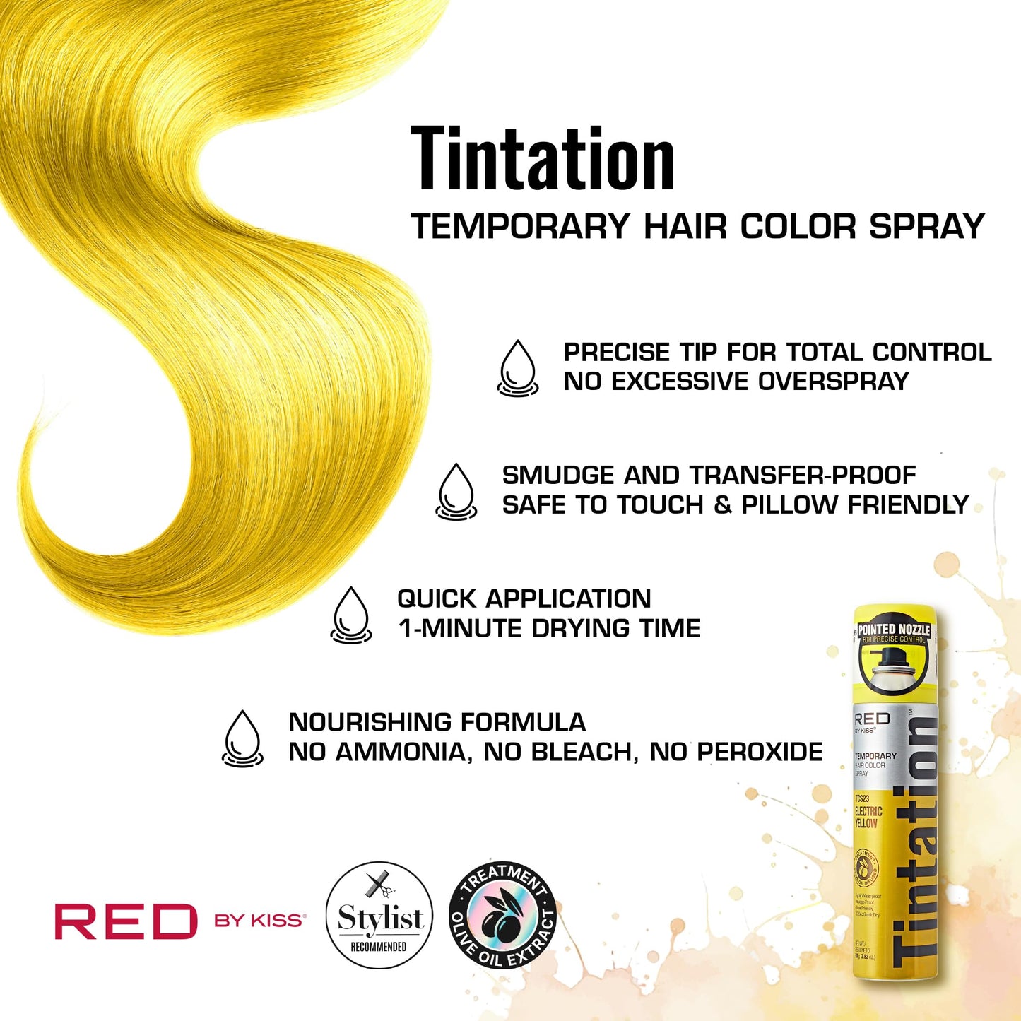 Red by Kiss Tintation Temporary Hair Color Spray 2.82oz, Quick-Dry & Smudge-Proof, Vivid Color Washable Hair Dye, Styling Spray Cosplay Halloween