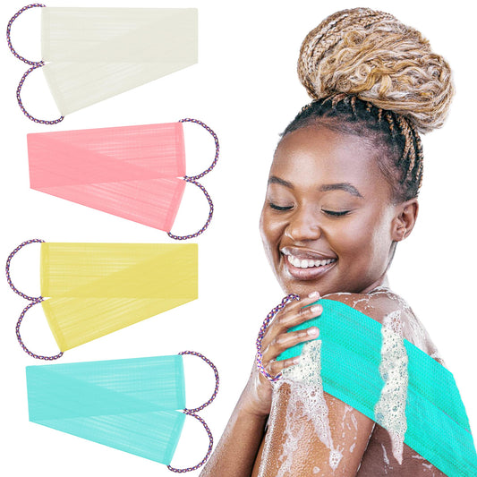Little Booka (4-pack) African Net Sponge Sapo Sponge of Ghanaian tradition African Net Sponge with Handles African Bath Sponge Exfoliating Pink White Beauty and Personal Care Little Booka